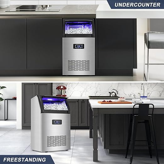 【150LBS/24H + 55 Ice Cubes/10-15 Mins】 Commercial Ice Maker - 50LBS Storage, Stainless Steel, Self-Cleaning for Home Bar Outdoor