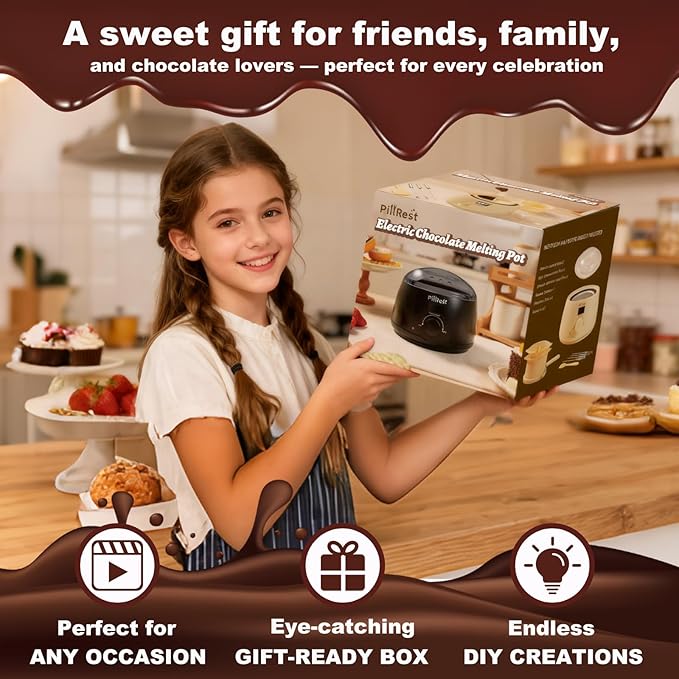 Chocolate Melting Pot, Electric Candy Melter with 2 Non-Stick Silicone Bowls, Digital Display for Real-Time Temperature Control, Fondue Warmer Set for Dipping Chocolate, Cheese, Candy & Cake Pop