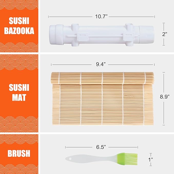 Sushi Making Kit, Sushi Roller, Sushi Bazooka, Sushi Maker, Bamboo Sushi Rolling Mat For Beginners (White)