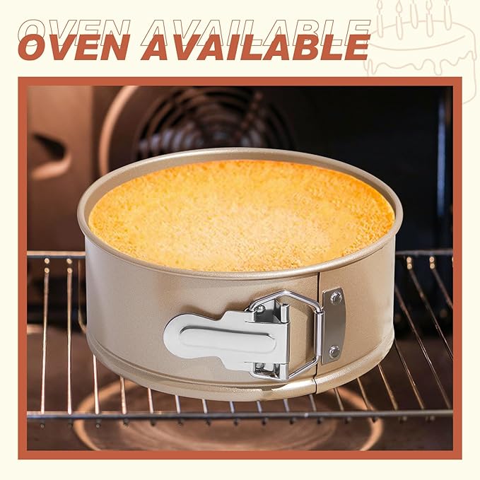 4 Pcs 6 Inch Non Stick Springform Pan with Removable Bottom Carbon Steel Round Springform Cheesecake Pan with Stainless Steel Spring Buckles for Baking Kitchens Restaurant(Champagne Gold)
