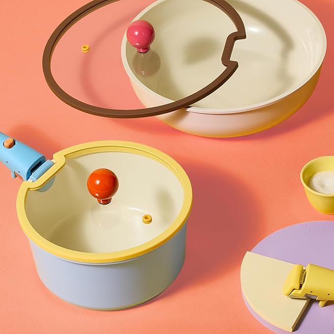 CAROTE 20pcs Ceramic Cookware Set Detachable Handle,Pots and Pans Set Nonstick,Induction Kitchen Cookware with Removable Handle,RV Dishwasher & Oven Safe, PFOA Free