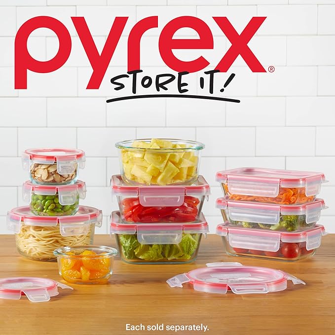Pyrex Freshlock (3-Pack, 6 Cup) Glass Food Storage Containers Set, Airtight & Leakproof Locking Lids BPA-Free, Meal Prep Containers Set, Freezer Dishwasher Microwave Safe