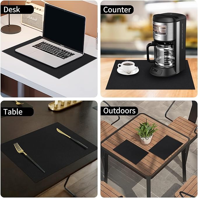 homing Faux Leather Heat Resistant Placemats 4 Packs, Waterproof Wipeable Dining PU Place Mats for Indoor & Outdoor, Easy to Clean, Black