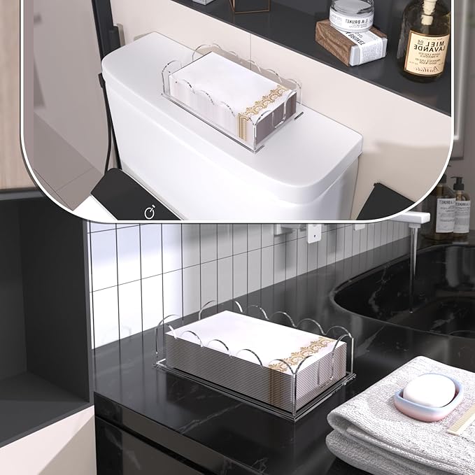 Napkin Holder for Table, Scalloped Acrylic Guest Towel Holder for Bathroom, Clear Waterproof Disposable Paper Hand Towels Lucite Tray for Kitchen Buffet Napkin Caddy for Home Restaurant Party