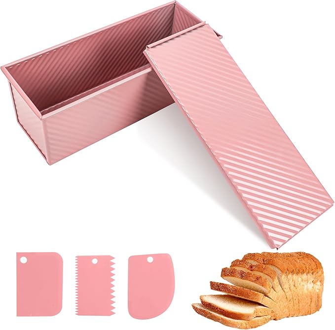 Premium Pink 13-inch Pullman Loaf Pan with Lid - Perfect for Baking Professional-Grade Sandwich Bread, PFOA & PTFE Free, Healthy & Stylish Non-Stick Bread Loaf Pan for Homemade Bread