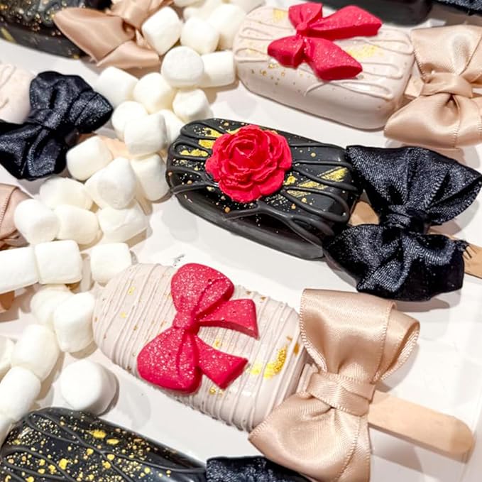 3pcs Large Silicone Popsicle Molds Set,BZIDII 4 Cavities Cake Pop Molds,Oval Ice Cream Bar Mold Ice Pop Cakesicle Molds Silicone with 100 Wooden Sticks & 100 Bags &100 Twist Ties(Pink)