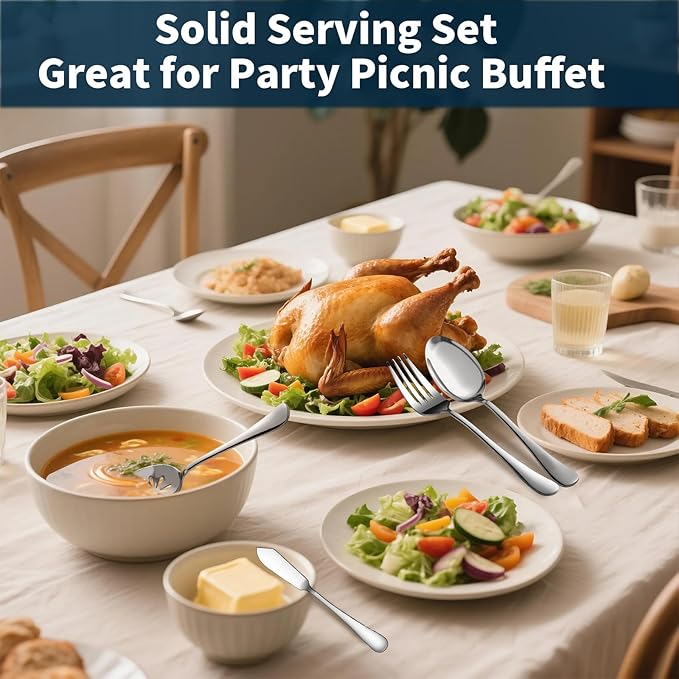 Silverware Set for 12, 65 Piece Stainless Steel Flatware Cutlery Fork and Spoon Set with Serving Utensils Set, Dishwasher Safe, Gift Package for Wedding Housewarming