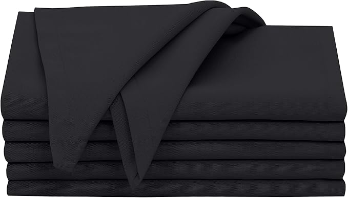 Ruvanti Cloth Napkins Set of 6, 18x18 Inches, 100% Cotton, Washable, Soft & Absorbent, Perfect for Wedding, Christmas, Thanksgiving Dinners - Black Beauty