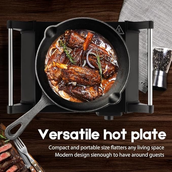 Hot Plate, Techwood Electric Stove for Cooking, 1500W Countertop Single Burner with Adjustable Temperature and Handles, 7.3” Cooktop for RV/Home/Camp, Compatible for All Cookwares Black