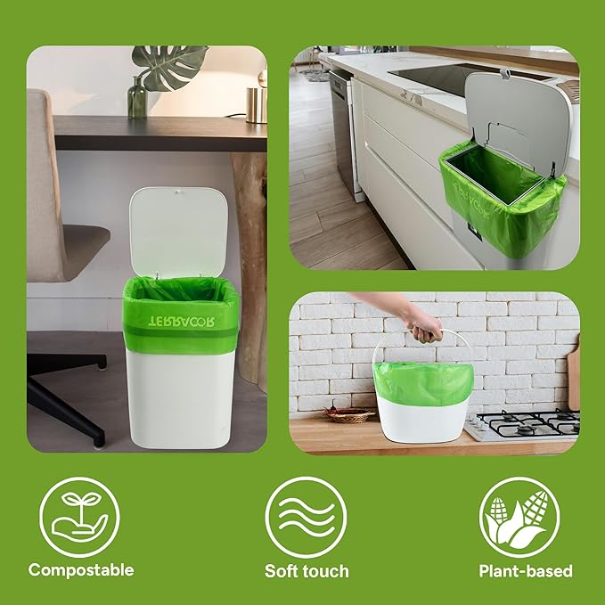 3 Gallon Compostable Trash Bags, 100 Bags Compost Bags for Countertop Bin, BPI Certified and Meet The ASTM D6400 Standard