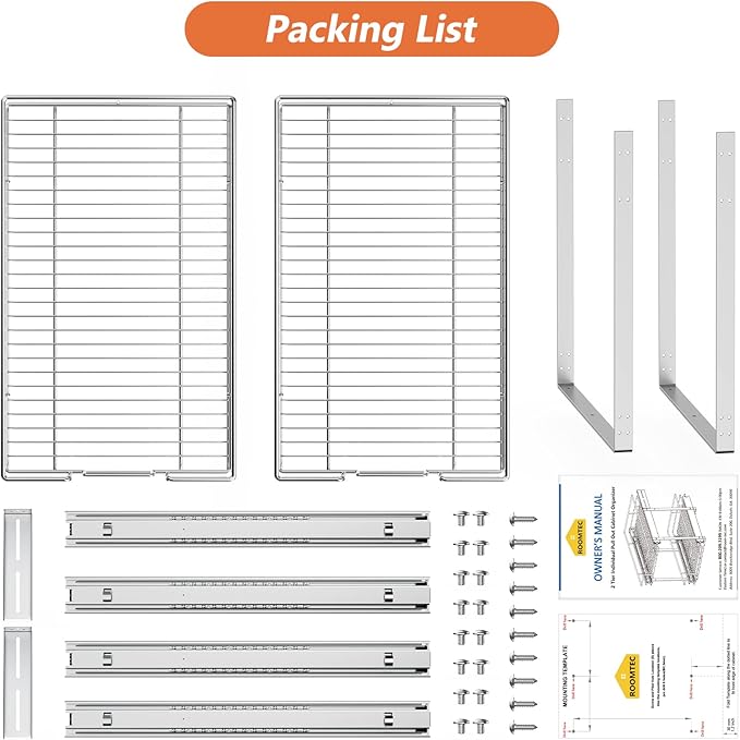 ROOMTEC Individual Pull Out Cabinet Organizer (7½"W x 21½"D), 2 Tier Spice Rack Organizer for Cabinet, Slide Out Drawer Pantry Shelf Organization and Storage for Kitchen Bathroom