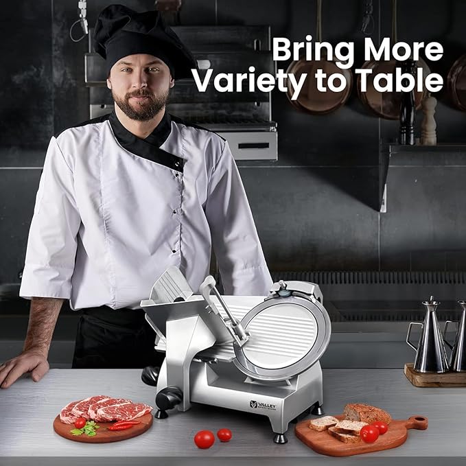 8" Electric Meat Slicer, Commercial Meat Slicer with 1/4 HP, Italian Carbon Steel Blade, Ham Slicer with Adjustable Slicing Thickness for Semi-frozen Meat, Cheese, Deli