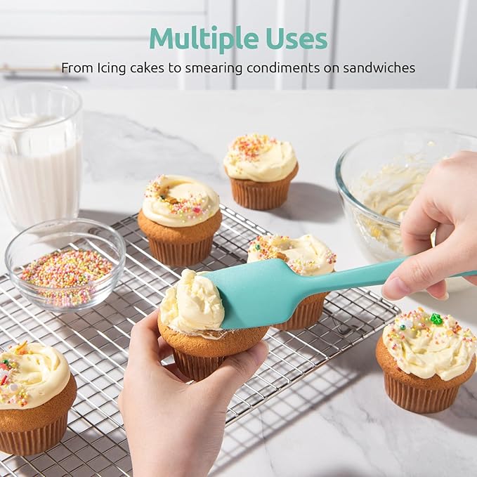 U-Taste 600ºF Heat Resistant Silicone Spatulas: Flexible Food-Grade Silicon Baking Scraper, Kitchen Cooking Mixing Utensils with Upgraded Sturdy Handle Tip for Nonstick Cookware (4-Pc., Aqua Sky)