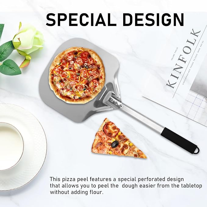 Perforated Pizza Peels 6 INCH pizza spatula paddle Long Handle Metal Pizza Spatula for Indoor and Outdoor (12 Inch)