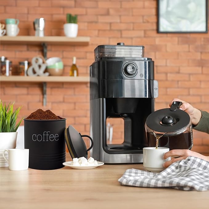 AuldHome Design Enamelware Black Coffee Canister; Modern Farmhouse Style Coffee Storage for Kitchen