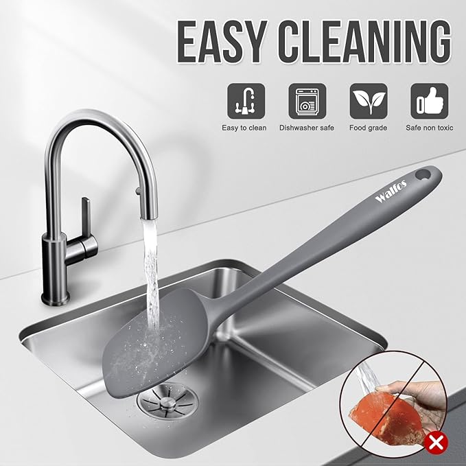 Walfos Silicone Spatula -5 Pieces Heat Resistant Kitchen Spoon Spatulas(600°F), Strong Steel Core and One-Pieces Seamless Design, Prefect for Cooking Mixing Baking - BPA Free and Dishwasher Safe,Gray