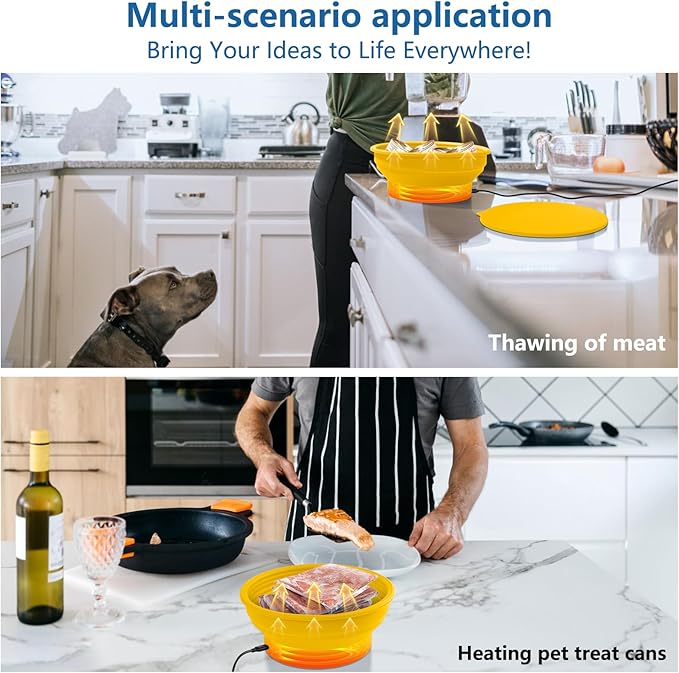 Electric Heating Bread Proofing Basket, Sourdough Starter Warmer - 4 Heat Settings, Foldable 9-Inch Sourdough Starter Kit, Silicone Banneton Basket-Multipurpose for Warming Pet Food, Yellow