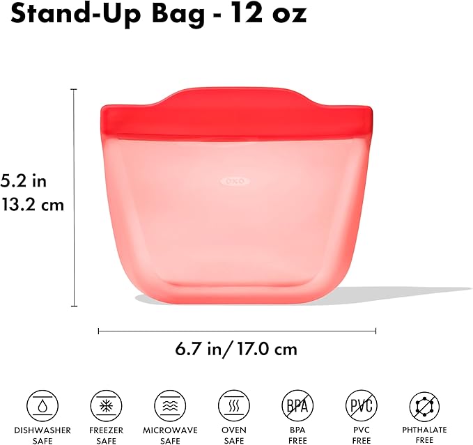 OXO Good Grips Silicone Reusable Bag – Stand-Up Snack (12 oz) – Watermelon