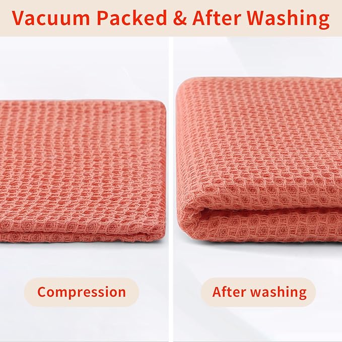 Homaxy 100% Cotton Waffle Weave Kitchen Dish Cloths, Ultra Soft Absorbent Quick Drying Dish Towels, 12 x 12 Inches, 8-Pack, Coral