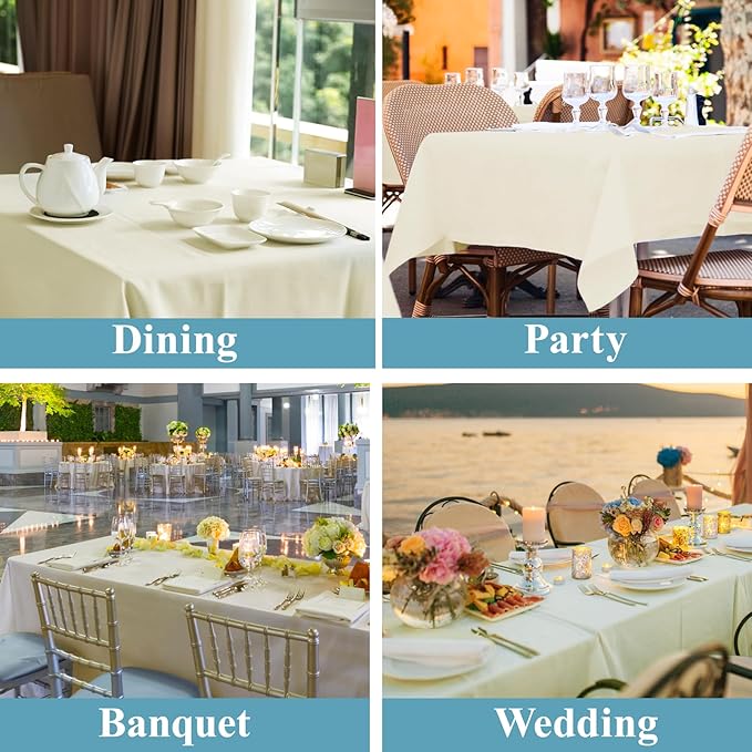 VidaFete Tablecloth 2 Pack90*156inch Rectangle Table Cloth Polyester, Stain Wrinkle Resistant Polyester Dining Table Cover for Kitchen Dinning Party Wedding Rectangular Buffet Decoration(Ivory)