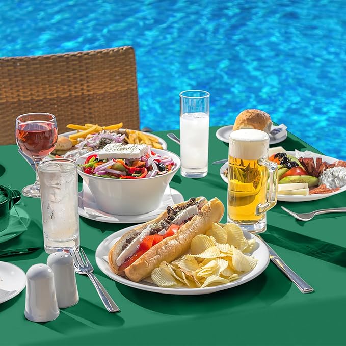 homing Rectangle Vinyl Tablecloth, Waterproof Spillproof Plastic Flannel Backed Table Cloth, Wipe Clean Table Cover for Dining, Buffet Parties and Camping (Emerald Green, 60" x 84")