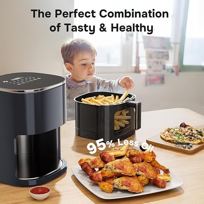 Simple Deluxe 12-in-1 Air Fryer 6.34 Qt, Digital Preset Airfryer with Visible Window, Nonstick and Dishwasher-Safe Basket, Air Fry, Roast, Bake, Dehydrate, Fries, 1700W, Gary