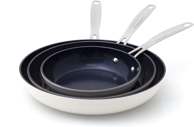 Nuwave 3-Piece Fry Pan Set, 8”, 10”, 12” Forged Lightweight, G10 Healthy Duralon Blue Ceramic Ultra Non-Stick, Induction-Ready & Works on All Cooktops, Ergonomic Stay-Cool Handles