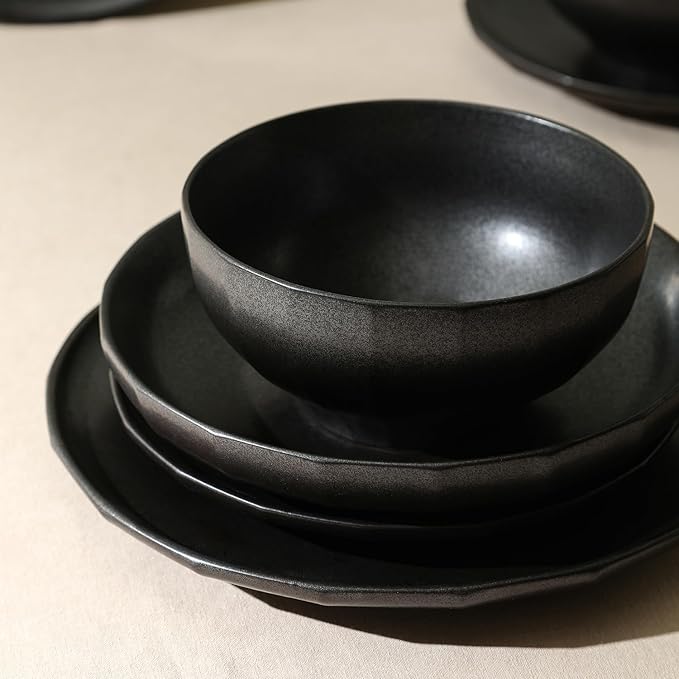 Stone Lain Rio 12-Piece Dinnerware Set Stoneware, Black