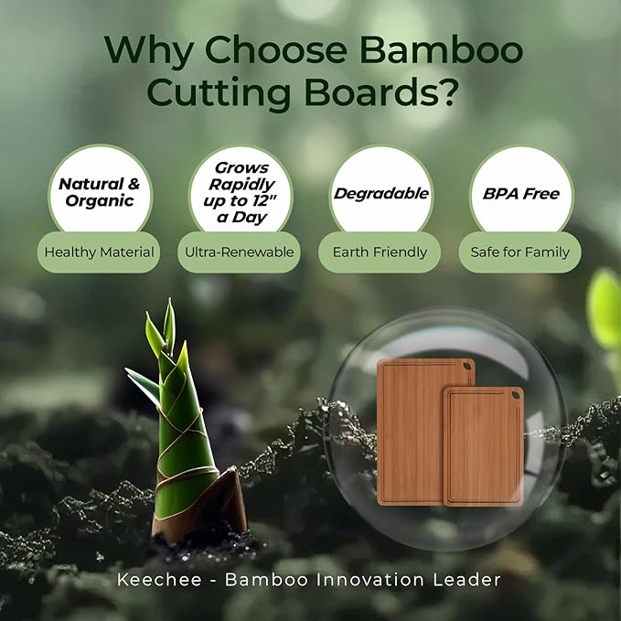 Butcher Block 2-Pcs Carbonized Bamboo Cutting Board Set With Juice Groove For Meal Prep & Cheese Serving - Ideal Kitchen Gift Set of 2 (M+L)