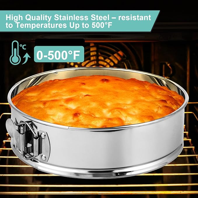 10-inch Stainless Steel Springform Pan with Silicone Protector, Removable Bottom, Parchment Paper, Decorating Kit Piping Bags and Tips- Great for Birthday Parties