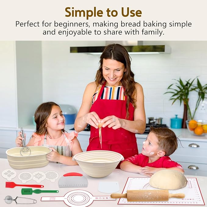 Aliggbent Silicone Banneton Bread Proofing Baskets, 10'' Oval & 9'' Round Foldable Sourdough Bread Baking Supplies 18Pcs Sourdough Starter Kit Easy-to-Clean Proofing Baskets for Sourdough Bread Baking