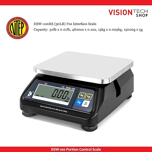 VisionTechShop DSW-100RS POS Interface Portion Food Scale with Most ECR's and POS Systems, Lb/Oz/Kg/g Switchable, 30lb Capacity, 0.01lb Readability, Dual Display, NTEP #22-007, NSF Certified