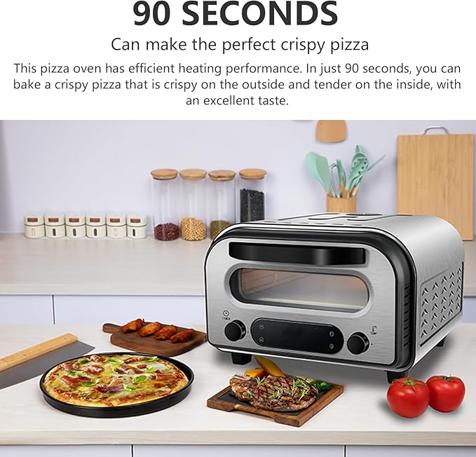 Electric Pizza Oven Indoor 1700W Countertop Pizza Maker Fast Heating up to 850°F Touchscreen 6 Preset Modes Adjustable Timer & Temp Knobs Used for Commercial & Home Kitchen in Silver