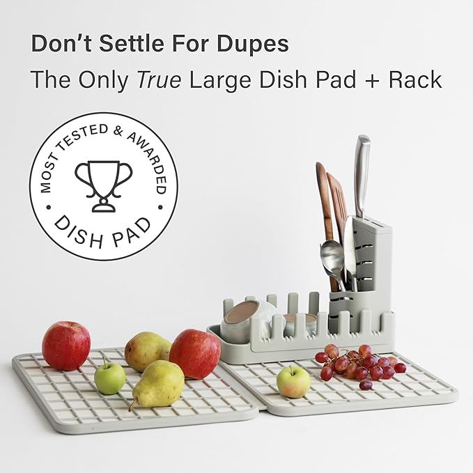 Dorai Home Collapsible Dish Drying Rack and Stone Dish Pad – Large Foldable Drying Rack with Instant - Dry Stone Mat – Space-Saving Drainer for Kitchen Counter - 24.6" x 16.5", Sand
