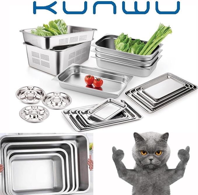 KUNWU Stainless Steel Sheet Pan 14"x10"x6", Rectangle Bakeware, Cake Pan Corrosion Resistant Easy Clean Durable (S (14"x10"), 6" Deep)