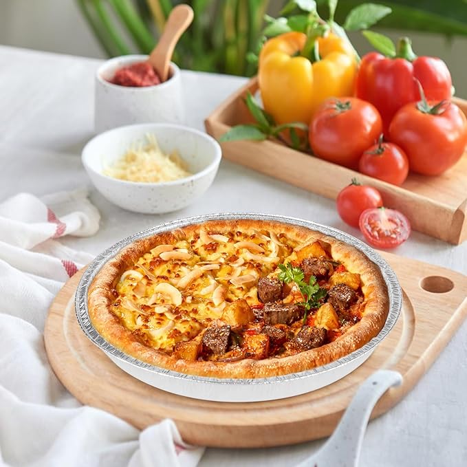 50 Pack Disposable Round Foil Pizza Pans Aluminum Pizza Pans for Personal Pizzas, 11 Inch Round Tin Foil Pan for Cookies, Cake, Focaccia-Freezer & Oven Safe
