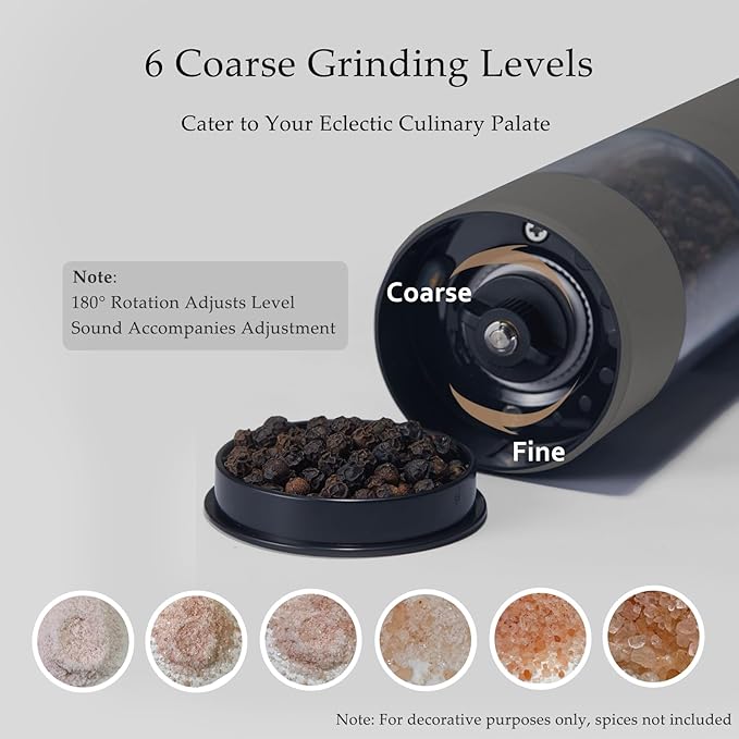 Electric Salt and Pepper Grinder Set, USB Rechargeable, Automatic Salt and Pepper Mill Grinder with Adjustable Coarseness, Electric Salt Shakers, LED Light, Refillable (2 Packs, Greige)