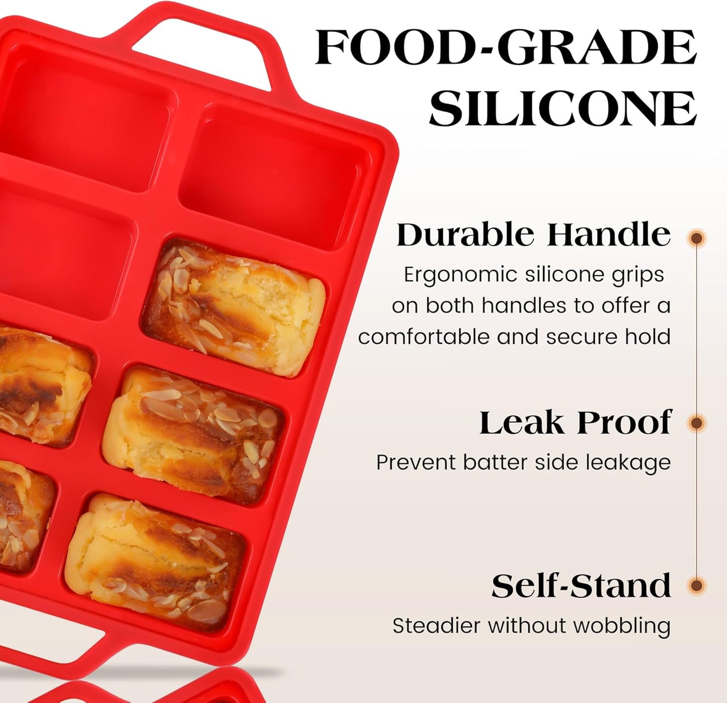 2 Pcs Mini Loaf Pans Silicone, Nonstick Small Bread Pans for Baking, Tiny Meatloaf Pan with Metal Reinforced Frame 8 Cavity (Red)