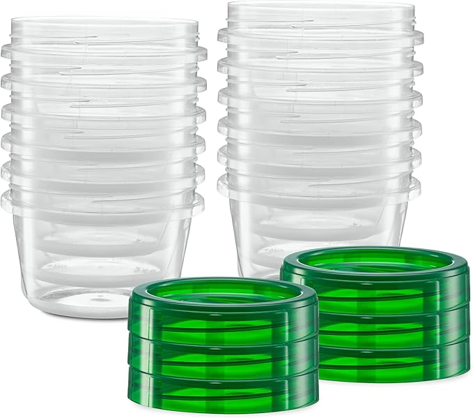 (16 Ounce 10 Pack) Twist cap Containers Clear Bottom With Green Top Screw on Twist Top Food Storage Freezer Containers
