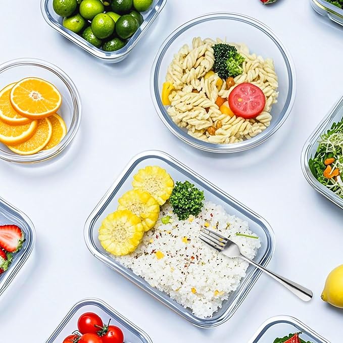 VERONES 12 Packs Glass Food Storage Containers Set, Airtight Glass Lunch Containers, Glass Meal Prep Containers with Lids,Exclusive of BPA, for Microwave, Oven, Freezer & Dishwasher Friendly,Green