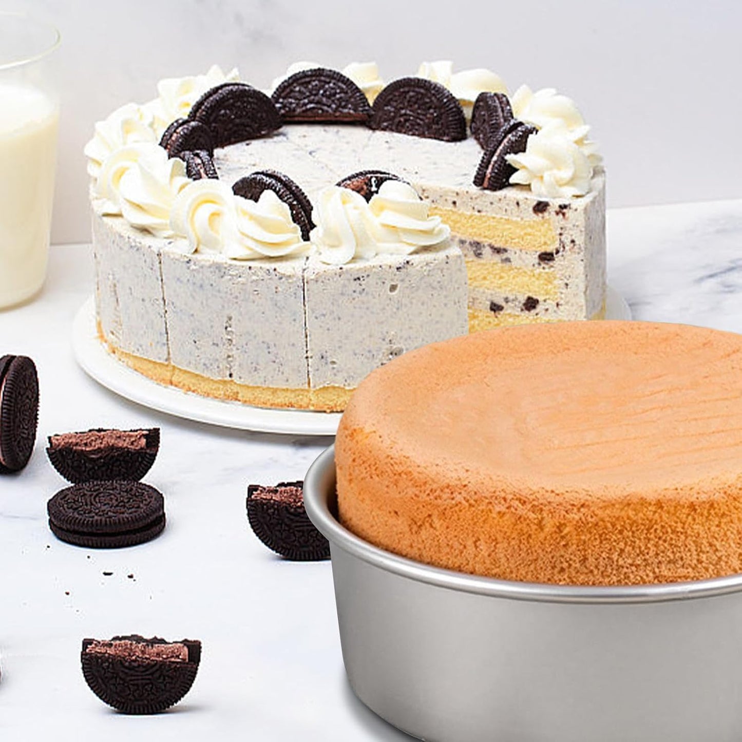 HomeMall Round Cake Pan Set of 3 (6 x 3 inch/8 x 3 inch/10 x 3 inch), Aluminum Baking Pans for Layer Cakes, Heavy Duty Non-Stick, Evenly Baking Tools for Home Kitchen, Birthday Wedding Anniversary