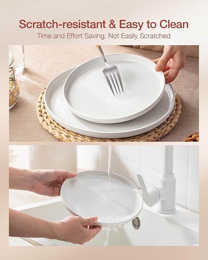 Famiware Milkyway Stoneware Dinnerware Sets with Mugs, Service for 4 (16pcs), Plates and Bowls Sets, Scratch Resistant, Microwave and Dishwasher Safe Dishes Set, White