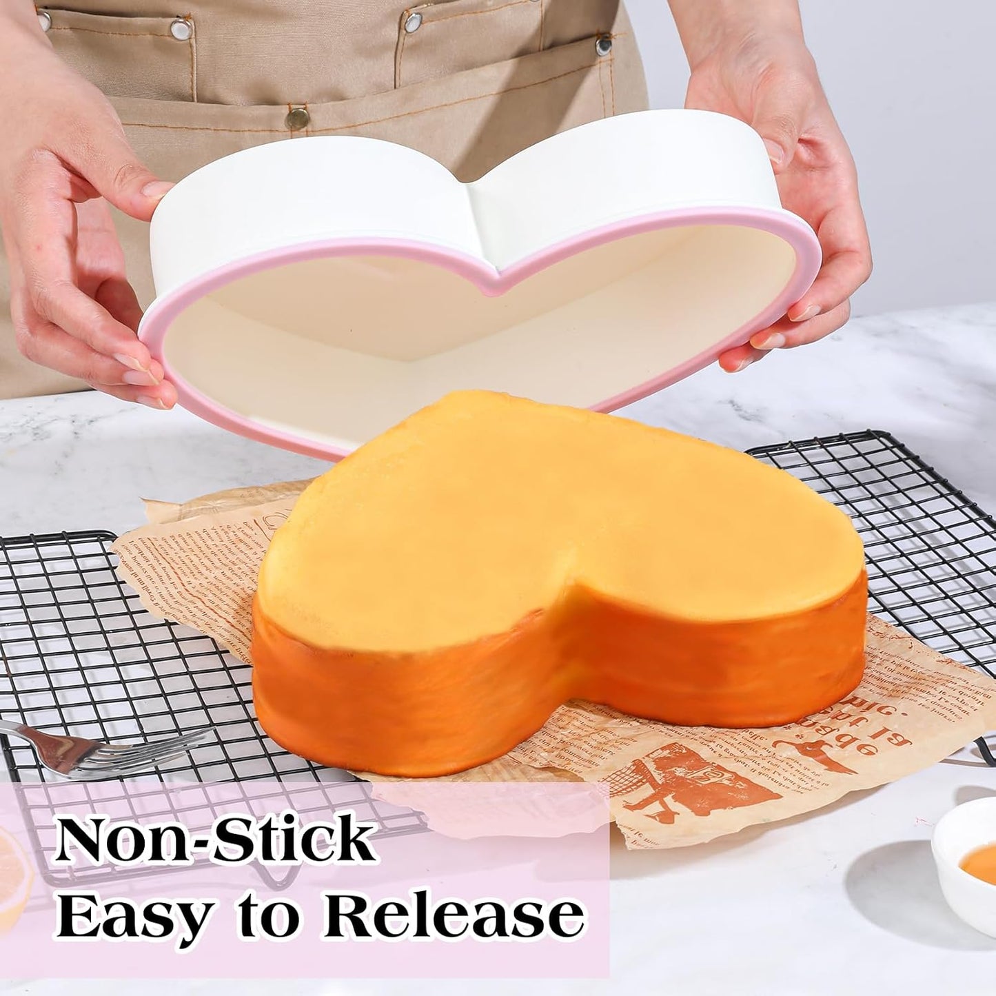 Silicone Heart Shaped Cake Pans with Metal Reinforced Frame, 10 Inch Heart Cake Pan, BPA Free Large Molds for Baking, Food Grade Silicone for Oven, Dishwasher (2 Pack)