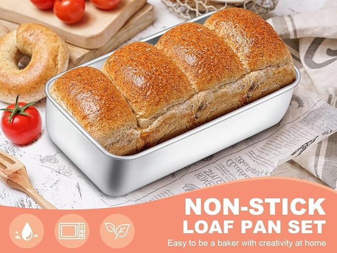 Stainless Steel Large Loaf Pans Set Of 4 For Baking Bread 9x5 Metal Nonstick Rectangle Bread Tin Homemade Meatloaf Sandwich Brownies Lasagnas Oven Refrigerator Freezer Safe