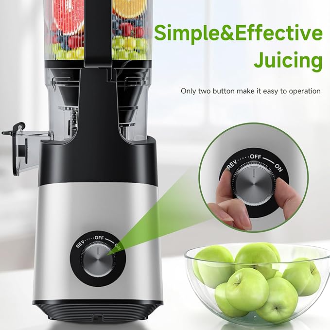 Cold Press Juicer, 5.8" Wide Feed Chute, 400W Slow Masticating Juicer Extractor Supports High Juice Yield, Whole Vegetables & Fruits, Silver Gray