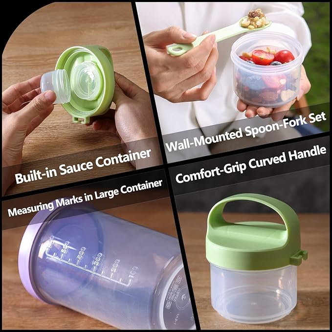 Portable & Airtight Food Storage Containers | 4-Piece Stackable Jars with Twist-Lock Lids | 60oz Leak-Proof BPA-Free Jars for Snacks, Formula & salads