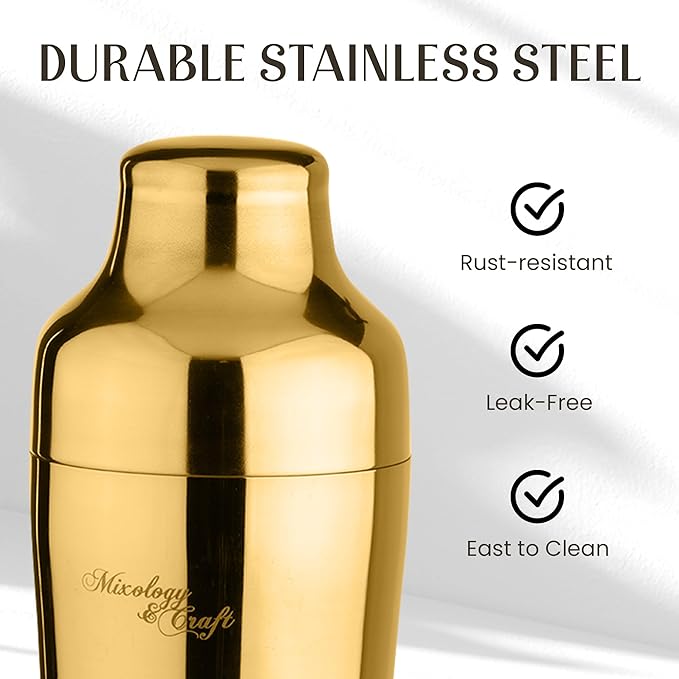 Mixology & Craft Bartender Kit: 10-Piece Cocktail Shaker Set with Dark Bamboo Stand | Complete at Home Bar Set with Bar Accessories | Great Housewarming Gift | Leak-Proof Design (Gold)