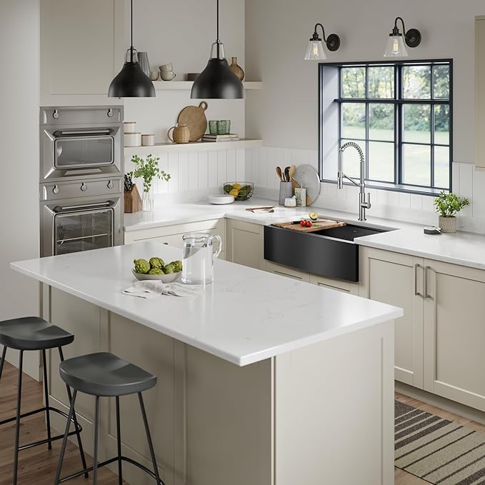 KRAUS Kore Workstation 33-inch Farmhouse Apron Front 16 Gauge Black Stainless Steel Single Bowl Kitchen Sink in PVD Gunmetal Finish with Accessories, KWF210-33/PGM