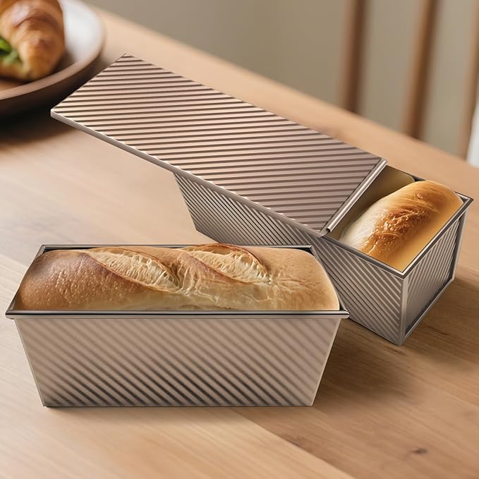 Pullman Loaf Pan with Lid 13x4, Large Bread Pan for Homemade Sandwich with Cover, 2.2lb Long Bread Loaf Tin for Sourdough, Nonstick & Easy Clean (Gold)