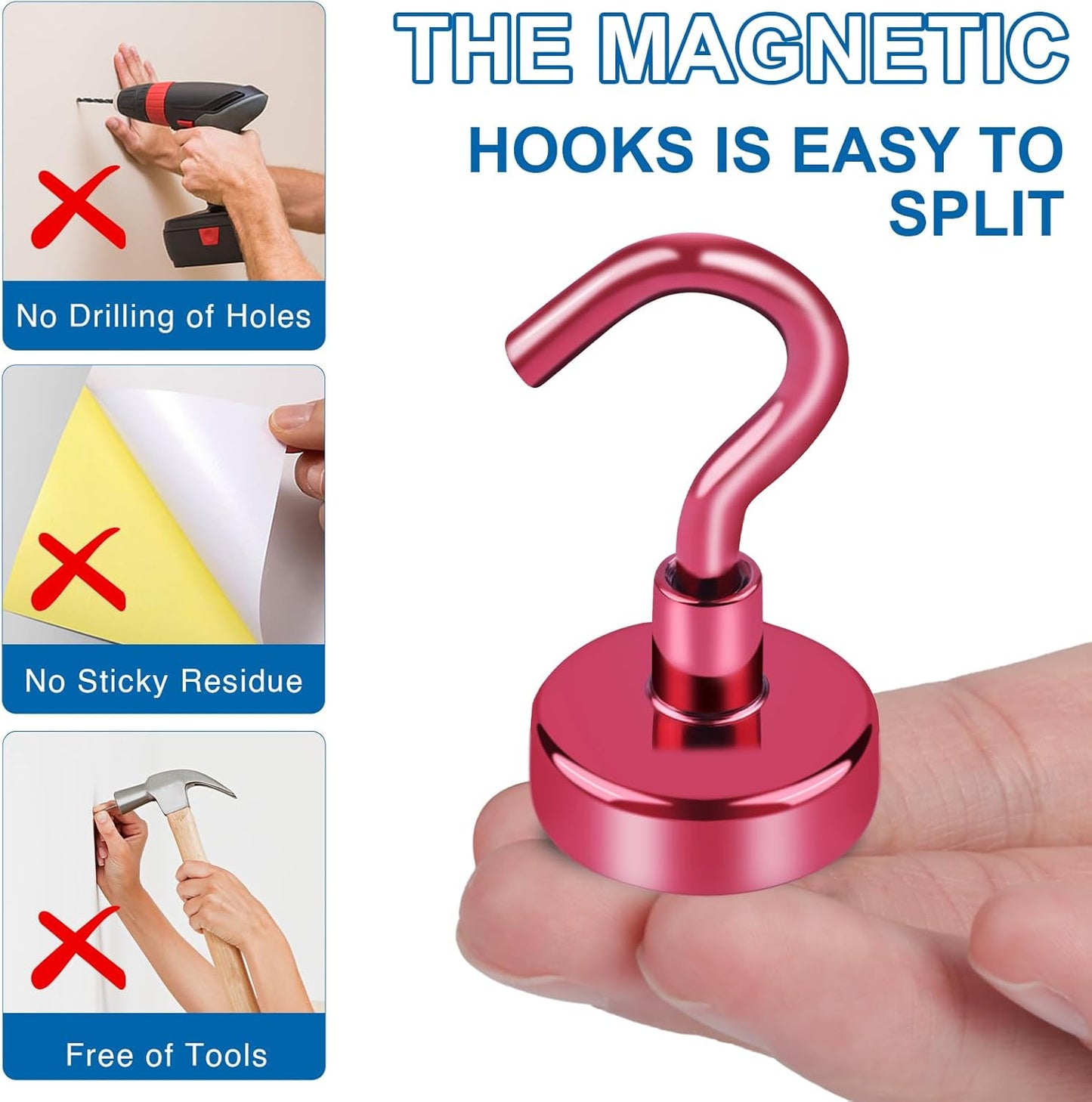 LOVIMAG Cruise Essentials, 40Lbs Red Cruise Magnets, Magnet Hooks for Cruise Cabin,Strong Magnetic Hooks for Hanging Cruise Lanyard, Fridge, Ceiling, 6 Pack